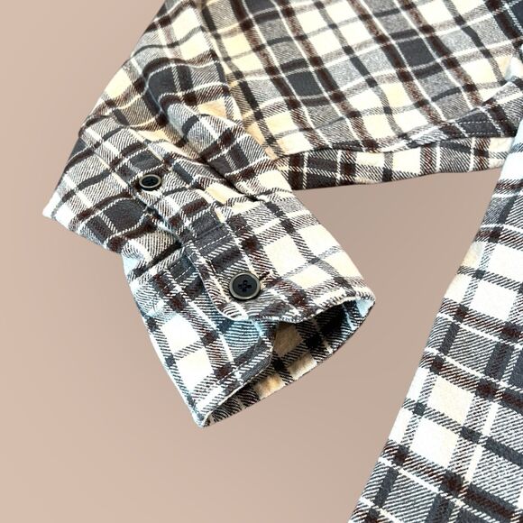 Jachs Men’s Medium Brown Tan Heritage Flannel Plaid Long Sleeve Cotton Shirt - Picture 5 of 7